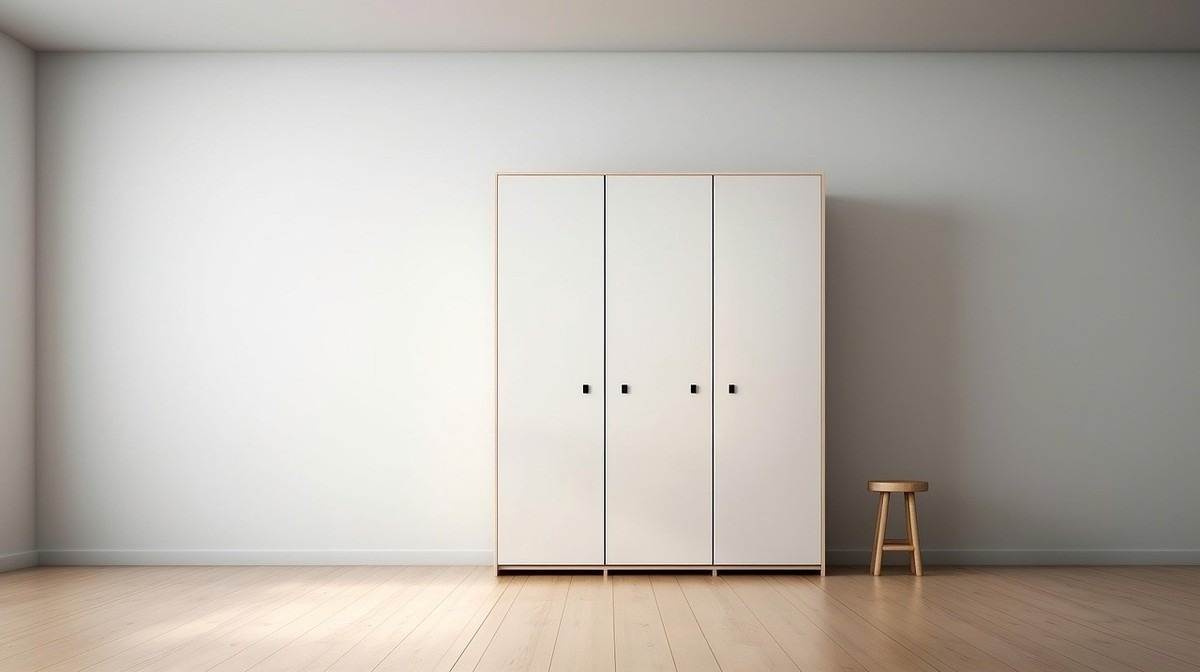 une perceuse et un niveau à bulle devant une armoire